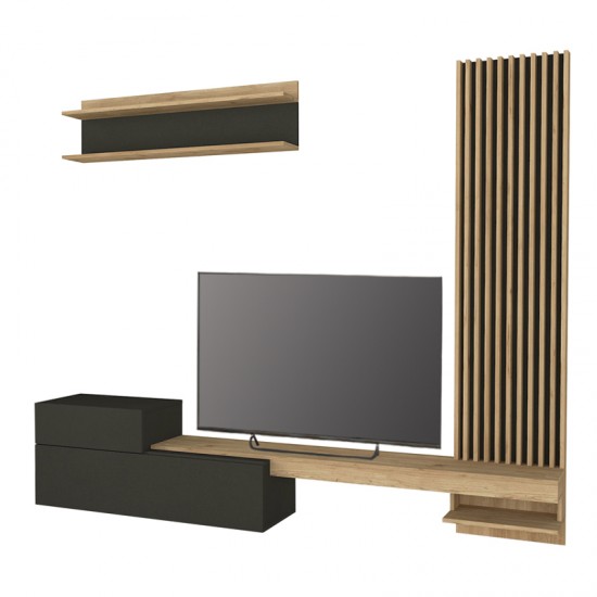 Σύνθεση τηλεόρασης Dumont Megapap χρώμα ανθρακί - sepet oak 240x36,8x200εκ.