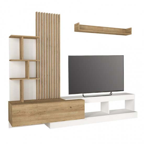 Σύνθεση τηλεόρασης Vermont Megapap χρώμα λευκό - sepet oak 240x40x192εκ.