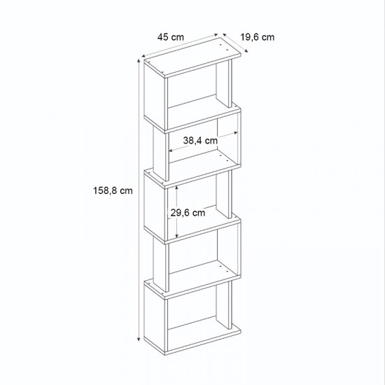 Βιβλιοθήκη Alvina Megapap χρώμα μαύρο 45x19,6x158,8εκ.