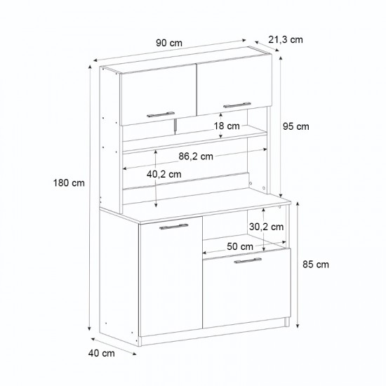 Έπιπλο κουζίνας Tuco 2 Megapap χρώμα sapphire oak 90x40x180εκ.