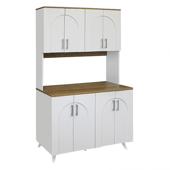 Έπιπλο κουζίνας Kalira 4 Megapap χρώμα λευκό - rota oak 120x40x196εκ.