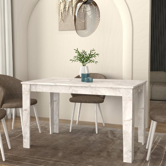 Τραπέζι Darlen Megapap χρώμα λευκό εφέ μαρμάρου 125x72x74εκ.