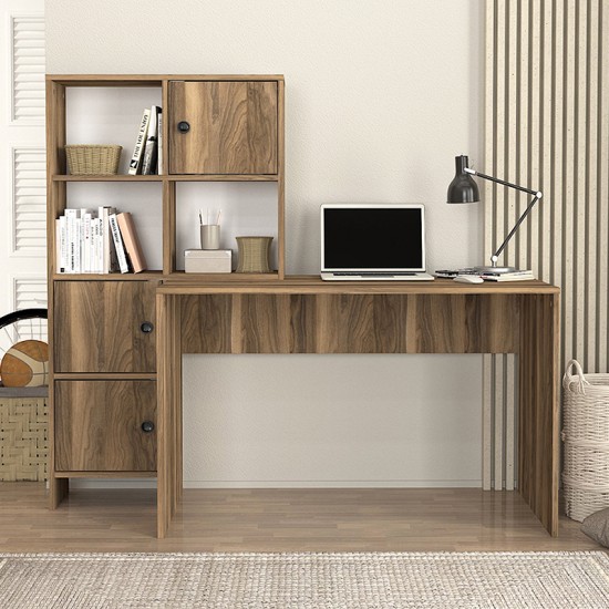 Γραφείο εργασίας Lesya Megapap αναστρέψιμο χρώμα καρυδί 159,2x59,6x141,2εκ.