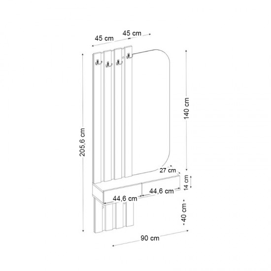 Έπιπλο εισόδου Reyas Megapap χρώμα ανθρακί - sepet oak 90x27x205,6εκ.