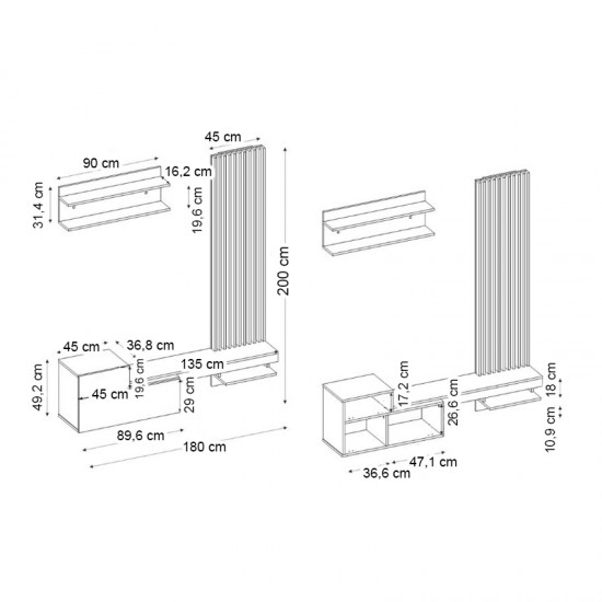 Σύνθεση τηλεόρασης Dumont Megapap χρώμα ανθρακί - sepet oak 180x36,8x200εκ.