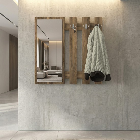 Κρεμάστρα τοίχου με καθρέπτη Folin Megapap χρώμα καρυδί 90x4x90εκ.