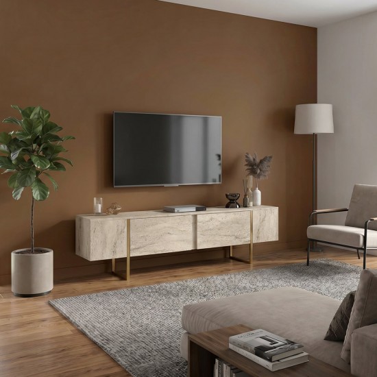 Έπιπλο τηλεόρασης Orontes Megapap χρώμα travertine - χρυσό 180x29,6x50εκ.