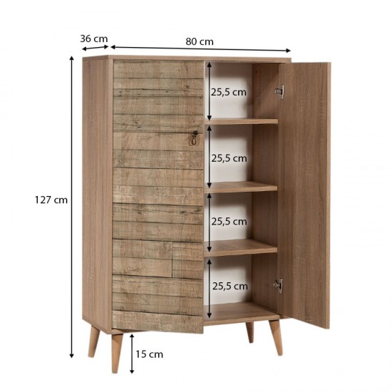 Παπουτσοθήκη - Ντουλάπι Soho Megapap χρώμα sonoma 80x36x127εκ.