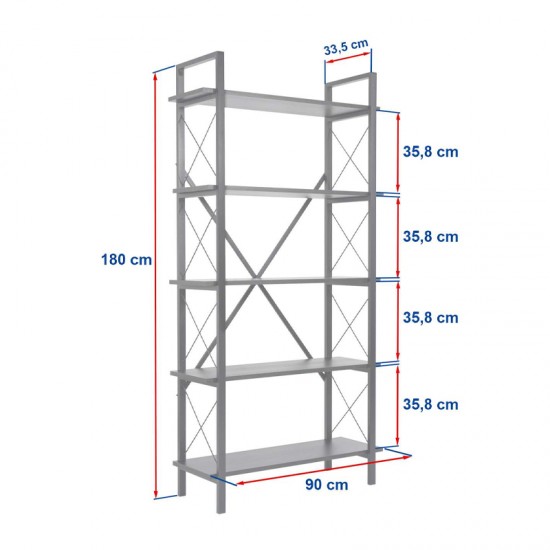Βιβλιοθήκη Elysian Megapap χρώμα travertine - μαύρο 90x33,5x180εκ.