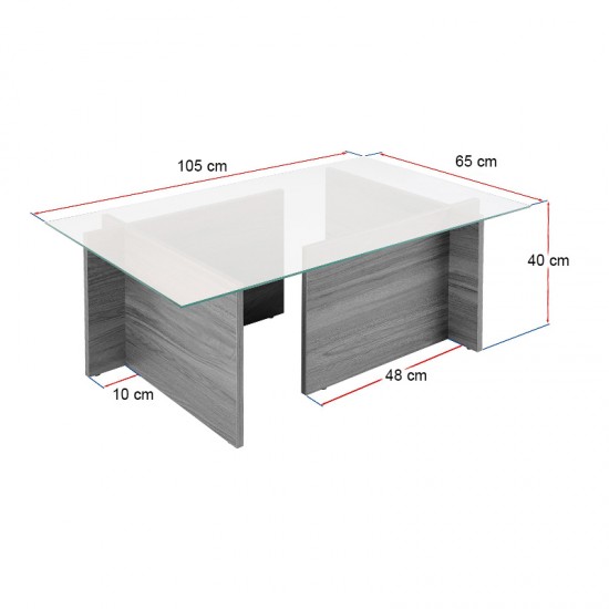 Τραπεζάκι σαλονιού Vetrino Megapap γυάλινο χρώμα black wood 105x65x40εκ.