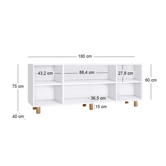 Μπουφές Bohemian Megapap χρώμα λευκό - φυσικό οξιάς 180x40x75εκ.