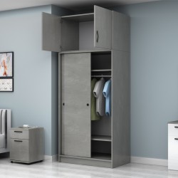 Ντουλάπα ρούχων Regio Megapap δίφυλλη συρόμενη με πατάρι χρώμα γκρι σκυροδέματος 100x60x240εκ.