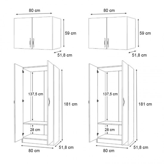 Ντουλάπα ρούχων Vivian Megapap τετράφυλλη με πατάρι χρώμα καρυδί 160x51,8x240εκ.