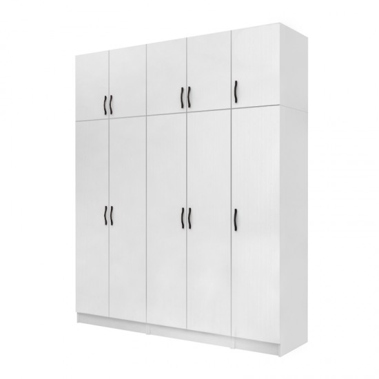 Ντουλάπα ρούχων Vivian Megapap πεντάφυλλη με πατάρι χρώμα λευκό 200x51,8x240εκ.