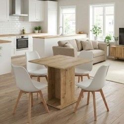 Σετ τραπεζαρία 5τμχ Allos - Viva Megapap χρώμα sapphire oak - λευκό/φυσικό πόδι 75x75x77εκ.