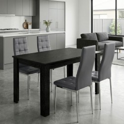 Σετ τραπεζαρία 5τμχ Darlen - Rosa Megapap χρώμα sencron black - γκρι/χρωμίου πόδι 125x72x74εκ.