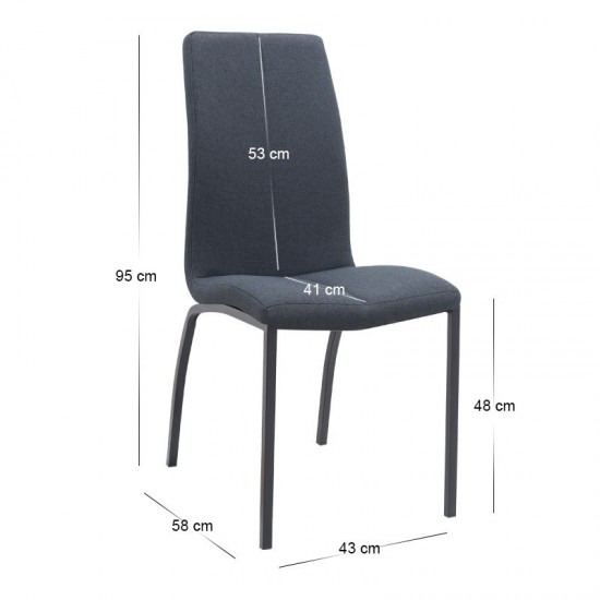Σετ τραπεζαρία 5τμχ Darlen - Fina Megapap χρώμα sencron black - ανθρακί 125x72x74εκ.