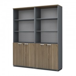 Βιβλιοθήκη γραφείου με κλειδαριά επαγγελματική Venturo Megapap χρώμα ανθρακί - καρυδί 160x40x200εκ.