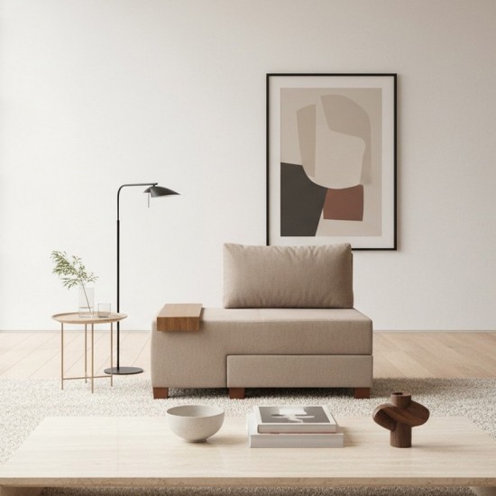 Πολυθρόνα - κρεβάτι Perenna Megapap υφασμάτινη χρώμα μπεζ 116x93x83εκ.