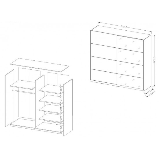 Ντουλάπα Συρόμενη Delta II-200 x 61 x 210 εκ.-Λευκό