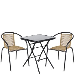 Σετ Τραπεζαρία Κήπου ArteLibre TAURUS Μαύρο/Φυσικό Rattan/Γυαλί/Μέταλλο Με 2 Πολυθρόνες 14990518