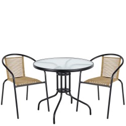 Σετ Τραπεζαρία Κήπου ArteLibre EARTH Μαύρο/Φυσικό Rattan/Γυαλί/Μέταλλο Με 2 Πολυθρόνες 14990519