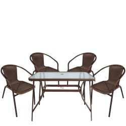 Σετ Τραπεζαρία Κήπου ArteLibre SUN Καφέ Rattan/Γυαλί/Μέταλλο Με 4 Πολυθρόνες 14990532