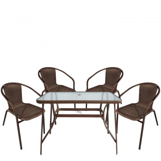 Σετ Τραπεζαρία Κήπου ArteLibre SUN Καφέ Rattan/Γυαλί/Μέταλλο Με 4 Πολυθρόνες 14990532