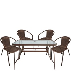 Σετ Τραπεζαρία Κήπου ArteLibre SUN Καφέ Rattan/Γυαλί/Μέταλλο Με 4 Πολυθρόνες 14990533