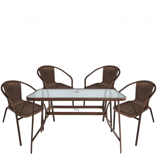 Σετ Τραπεζαρία Κήπου ArteLibre SUN Καφέ Rattan/Γυαλί/Μέταλλο Με 4 Πολυθρόνες 14990533