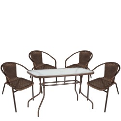Σετ Τραπεζαρία Κήπου ArteLibre VULCAN Καφέ Rattan/Γυαλί/Μέταλλο Με 4 Πολυθρόνες 14990534