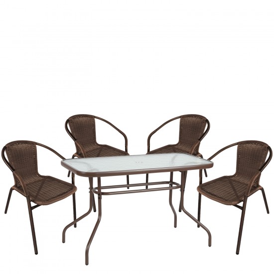 Σετ Τραπεζαρία Κήπου ArteLibre VULCAN Καφέ Rattan/Γυαλί/Μέταλλο Με 4 Πολυθρόνες 14990534