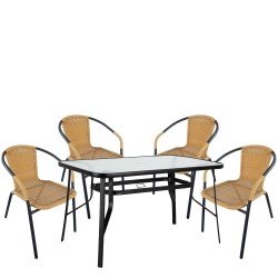 Σετ Τραπεζαρία Κήπου ArteLibre SUN Μαύρο/Μπεζ Rattan/Γυαλί/Μέταλλο Με 4 Πολυθρόνες 14990535