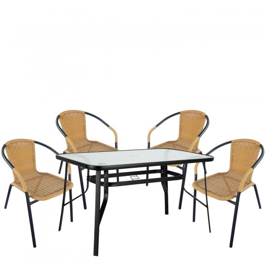Σετ Τραπεζαρία Κήπου ArteLibre SUN Μαύρο/Μπεζ Rattan/Γυαλί/Μέταλλο Με 4 Πολυθρόνες 14990535