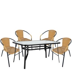 Σετ Τραπεζαρία Κήπου ArteLibre SUN Μαύρο/Μπεζ Rattan/Γυαλί/Μέταλλο Με 4 Πολυθρόνες 14990536