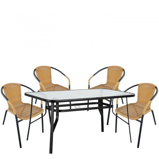 Σετ Τραπεζαρία Κήπου ArteLibre SUN Μαύρο/Μπεζ Rattan/Γυαλί/Μέταλλο Με 4 Πολυθρόνες 14990537