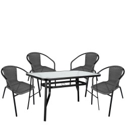 Σετ Τραπεζαρία Κήπου ArteLibre SUN Μαύρο/Γκρι Rattan/Γυαλί/Μέταλλο Με 4 Πολυθρόνες 14990539