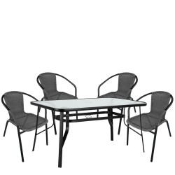 Σετ Τραπεζαρία Κήπου ArteLibre SUN Μαύρο/Γκρι Rattan/Γυαλί/Μέταλλο Με 4 Πολυθρόνες 14990540
