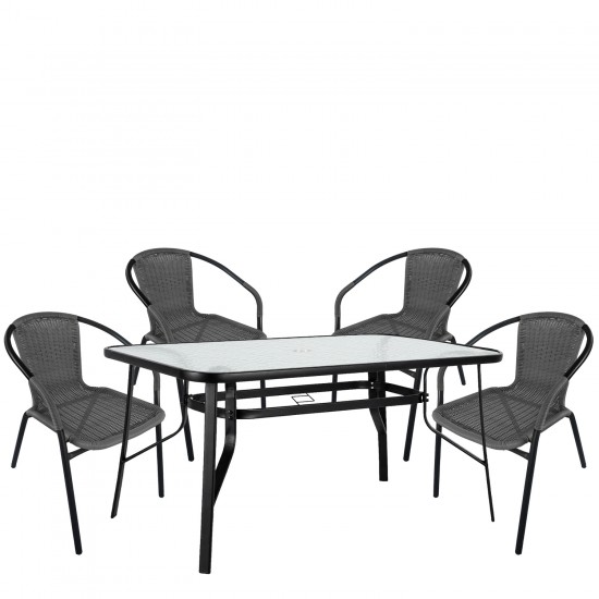 Σετ Τραπεζαρία Κήπου ArteLibre SUN Μαύρο/Γκρι Rattan/Γυαλί/Μέταλλο Με 4 Πολυθρόνες 14990540
