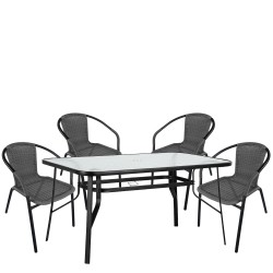 Σετ Τραπεζαρία Κήπου ArteLibre SUN Μαύρο/Γκρι Rattan/Γυαλί/Μέταλλο Με 4 Πολυθρόνες 14990541