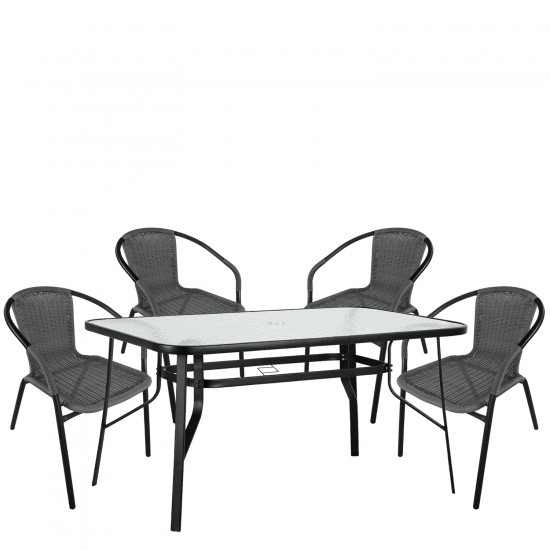 Σετ Τραπεζαρία Κήπου ArteLibre SUN Μαύρο/Γκρι Rattan/Γυαλί/Μέταλλο Με 4 Πολυθρόνες 14990541