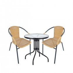 Σετ Τραπεζαρία Κήπου ArteLibre Earth Μέταλλο Μαύρο/Μπεζ Με 2 Πολυθρόνες