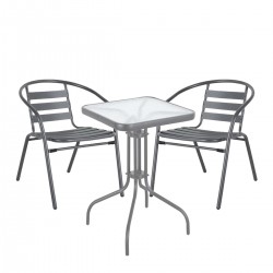 Σετ Τραπεζαρία Κήπου ArteLibre MARS Μέταλλο Γκρι Με 2 Πολυθρόνες