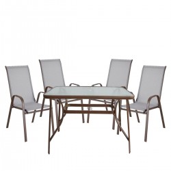Σετ Τραπεζαρία Κήπου ArteLibre SUN Μέταλλο Γκρι/Καφέ Με 4 Πολυθρόνες