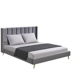 Κρεβάτι Υπέρδιπλο ArteLibre SEDONA Γκρι Ύφασμα 216x176x110cm (Στρώμα 160x200cm)