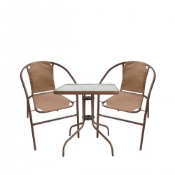 Σετ Τραπεζαρία Κήπου ArteLibre MARS Μέταλλο Καφέ Με 2 Πολυθρόνες