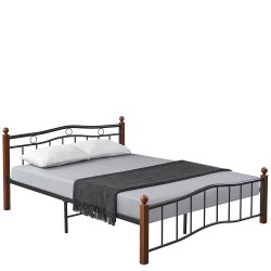 Κρεβάτι Ημίδιπλο ArteLibre ARROWHEAD Μαύρο/Καρυδί Μέταλλο 210x128x85cm (Στρώμα 120x200cm)