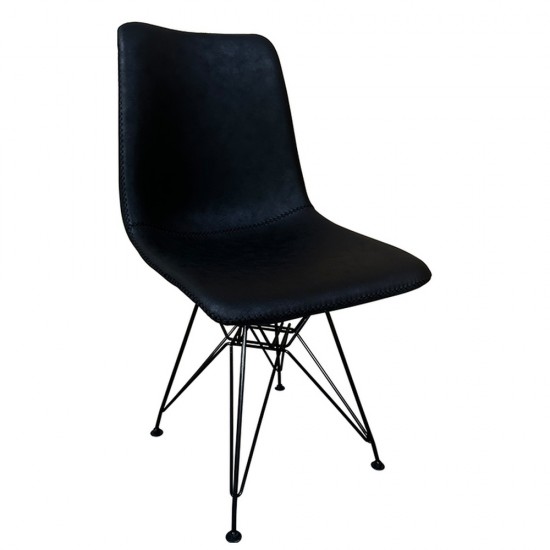 Καρέκλα Τραπεζαρίας ArteLibre SELVA Vintage Μαύρο PU/Μέταλλο 43x57x81cm