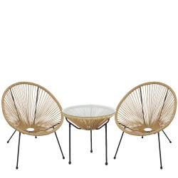 Σετ Τραπεζαρία Κήπου ArteLibre GANYMEDE Φυσικό/Μαύρο Μέταλλο/Rattan/Γυαλί Με 2 Πολυθρόνες 14990486