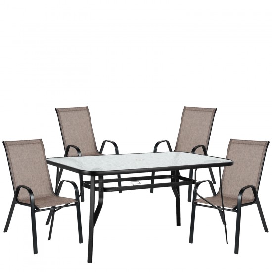 Σετ Τραπεζαρία Κήπου ArteLibre SUN Μαύρο/Καφέ Γυαλί/Textilene/Μέταλλο Με 4 Πολυθρόνες 14990588